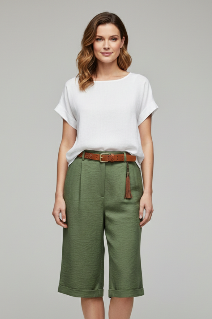 Franziska | Damen-Shorts mit hoher Taille, maßgeschneidertem Casual-Stil und umgeschlagenem Saum