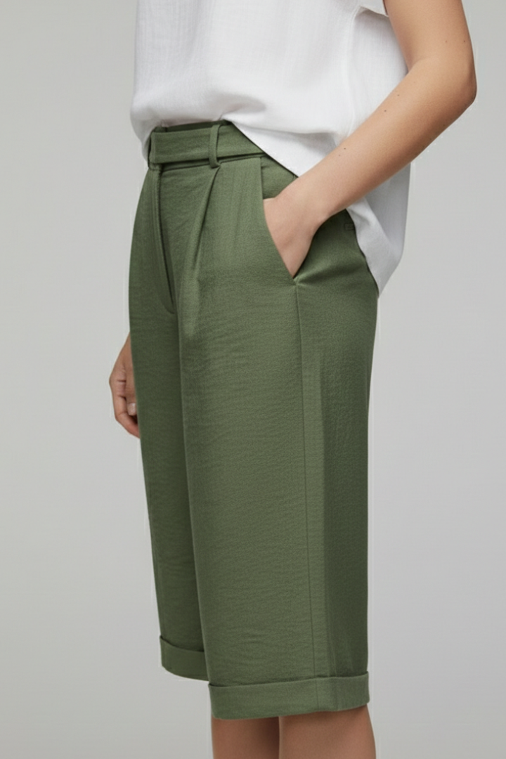 Franziska | Damen-Shorts mit hoher Taille, maßgeschneidertem Casual-Stil und umgeschlagenem Saum