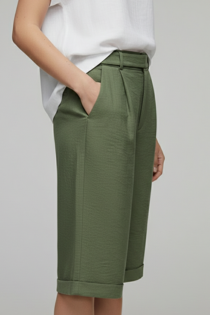 Franziska | Damen-Shorts mit hoher Taille, maßgeschneidertem Casual-Stil und umgeschlagenem Saum