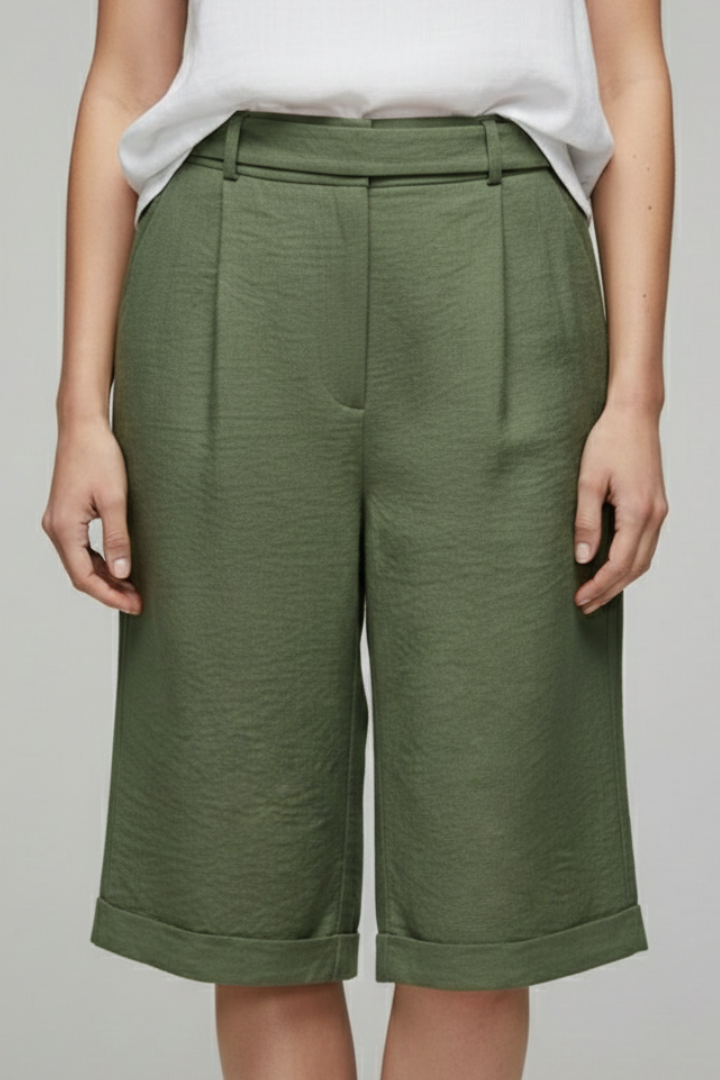 Franziska | Damen-Shorts mit hoher Taille, maßgeschneidertem Casual-Stil und umgeschlagenem Saum