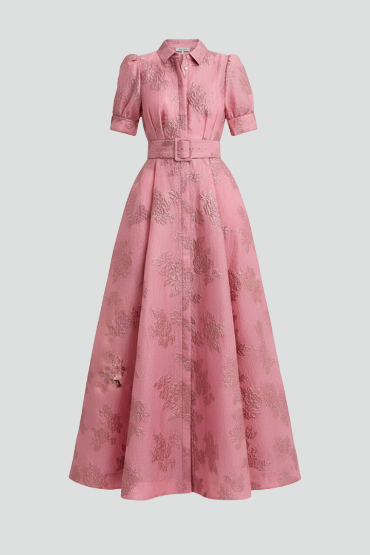 Jasmin | Damen Maxikleid mit Gürtel und kurzen Ärmeln