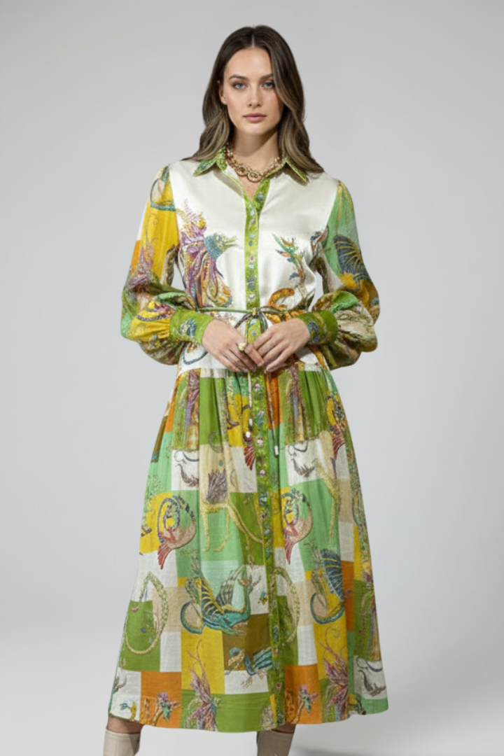 Jessica | Damen Maxikleid mit V-Ausschnitt und langen Ärmeln