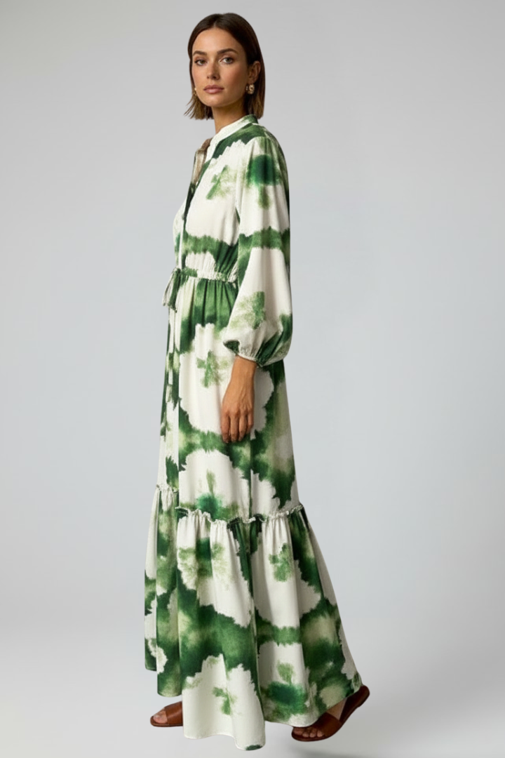 Jessica | Damen Maxikleid mit V-Ausschnitt und langen Ärmeln