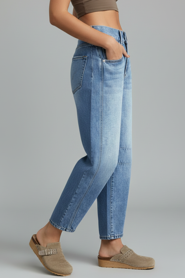 Carolin | Damen Casual Mid-Waist Denim Jeans mit Frontverschluss
