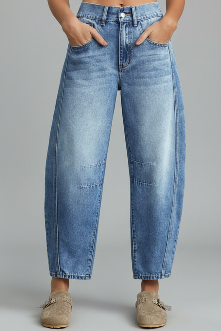 Carolin | Damen Casual Mid-Waist Denim Jeans mit Frontverschluss