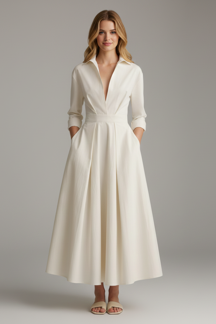Lara | Damen Midikleid mit Knopfleiste vorne und Taillendetail
