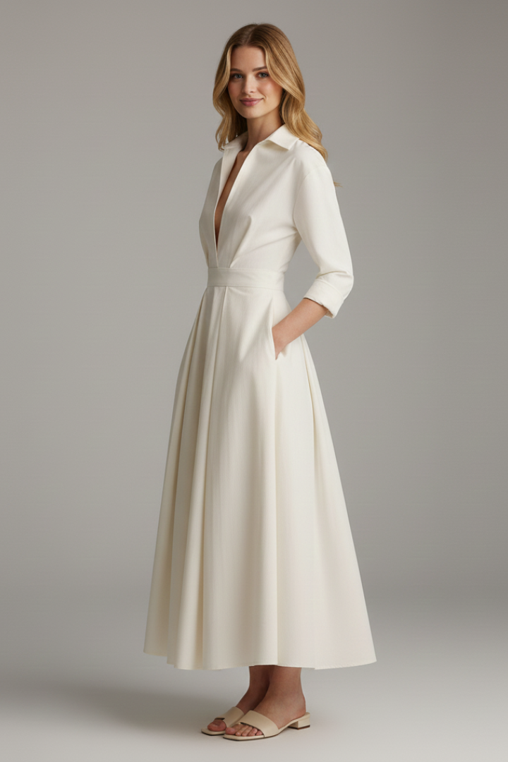 Lara | Damen Midikleid mit Knopfleiste vorne und Taillendetail