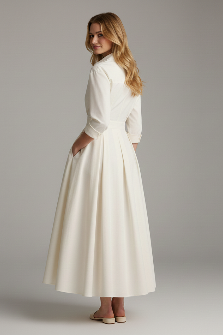 Lara | Damen Midikleid mit Knopfleiste vorne und Taillendetail
