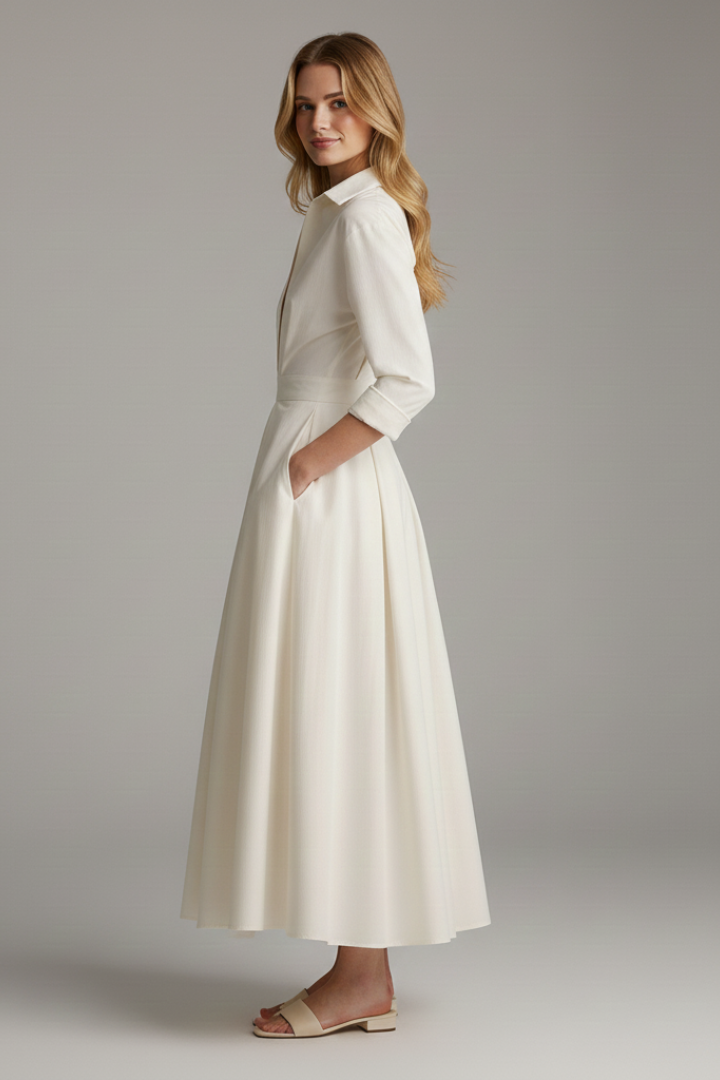 Lara | Damen Midikleid mit Knopfleiste vorne und Taillendetail