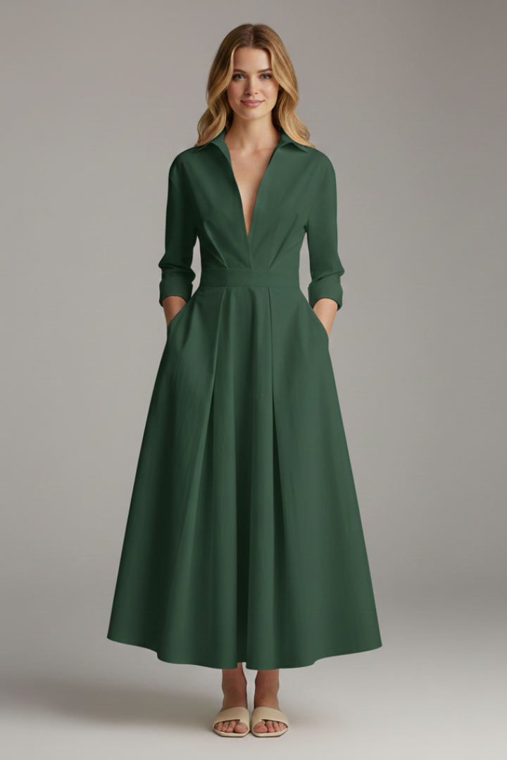 Lara | Damen Midikleid mit Knopfleiste vorne und Taillendetail