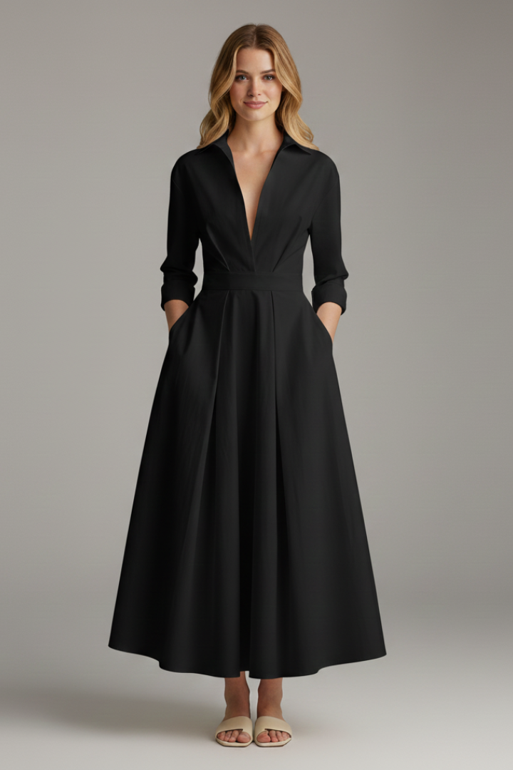 Lara | Damen Midikleid mit Knopfleiste vorne und Taillendetail