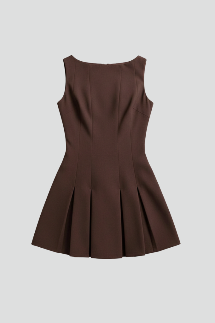 Edith | Damen Minikleid mit ärmellosem Schnitt und plissiertem Rock