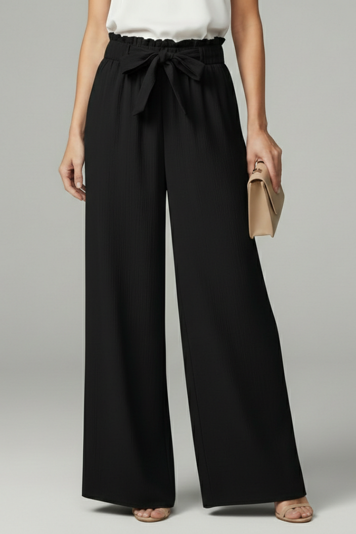 Doris | Damen Palazzohose mit Bindegürtel und Weiten Beinen