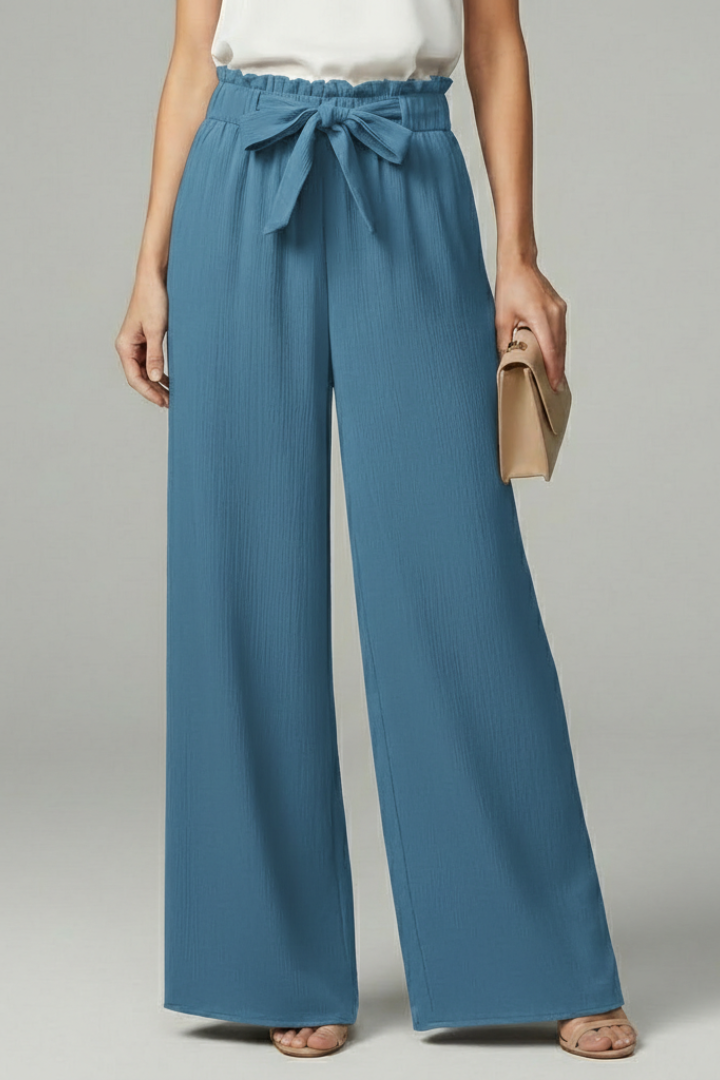 Doris | Damen Palazzohose mit Bindegürtel und Weiten Beinen