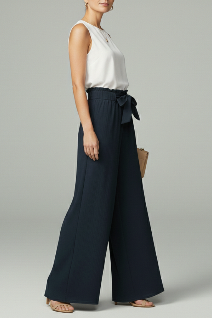 Doris | Damen Palazzohose mit Bindegürtel und Weiten Beinen