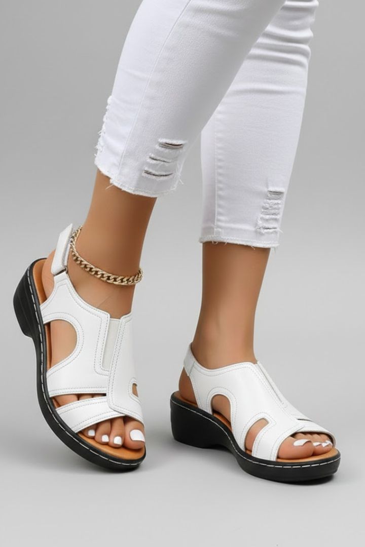 Hanna | Damen Plateausandalen mit offener Spitze und Cut-Outs