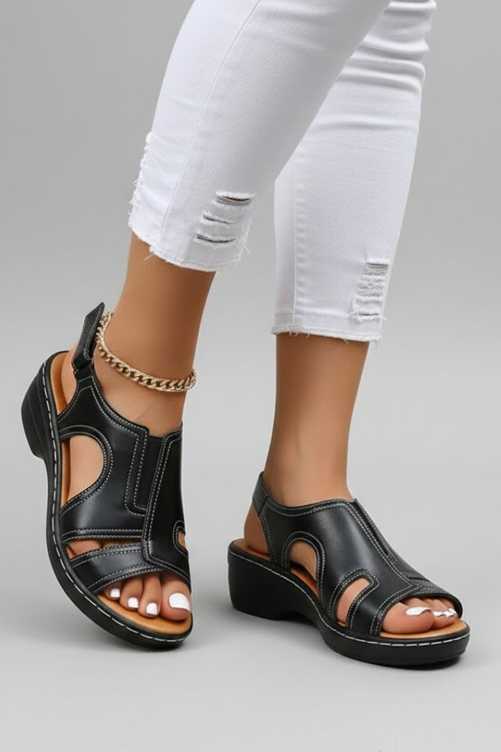 Hanna | Damen Plateausandalen mit offener Spitze und Cut-Outs