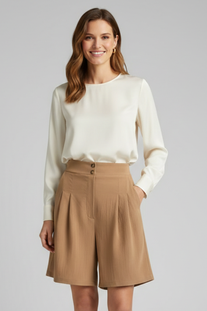 Isabella | Damen-Shorts mit hoher Taille, Falten und maßgeschneidertem Schnitt