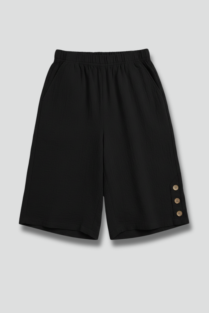 Felicia | Damen-Shorts mit elastischem Bund, weitem Bein und Knöpfen