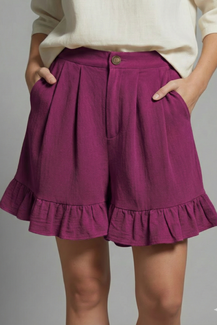 Greta | Damen-Casual-Shorts mit hoher Taille und Rüschen-Saum