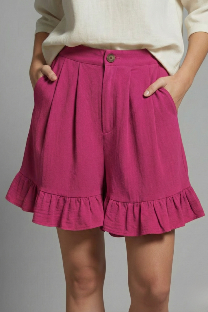 Greta | Damen-Casual-Shorts mit hoher Taille und Rüschen-Saum