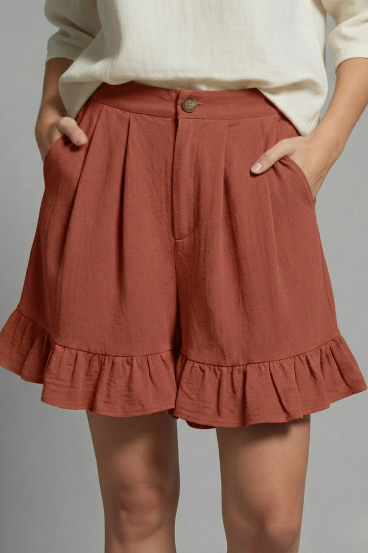 Greta | Damen-Casual-Shorts mit hoher Taille und Rüschen-Saum