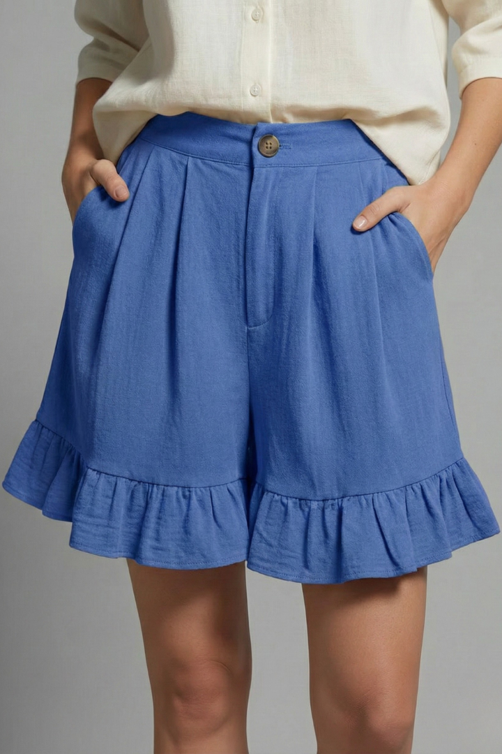 Greta | Damen-Casual-Shorts mit hoher Taille und Rüschen-Saum