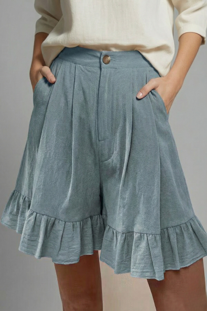 Greta | Damen-Casual-Shorts mit hoher Taille und Rüschen-Saum