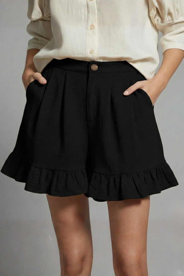 Greta | Damen-Casual-Shorts mit hoher Taille und Rüschen-Saum