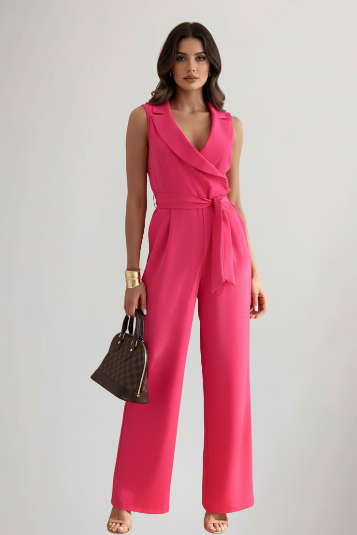 Felicia | Damen Ärmelloser V-Ausschnitt Jumpsuit mit Taillengürtel