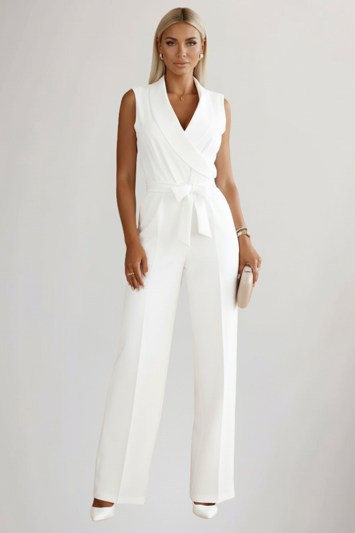 Felicia | Damen Ärmelloser V-Ausschnitt Jumpsuit mit Taillengürtel