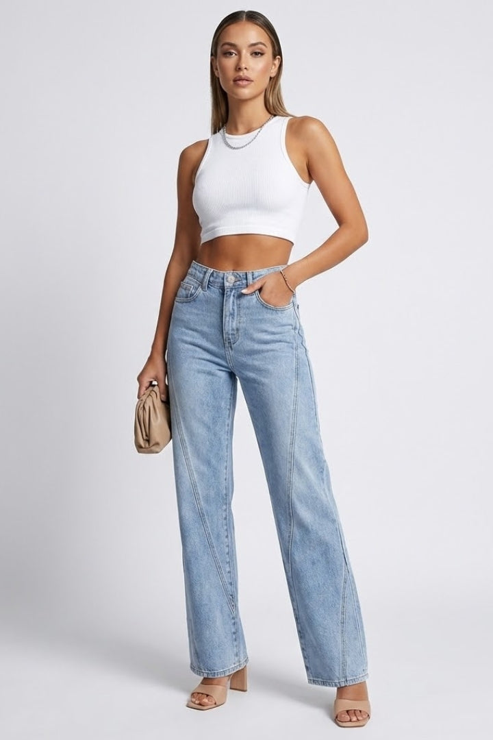 Doris | Damen High-Waist Klassische Straight-Leg Denim Jeans