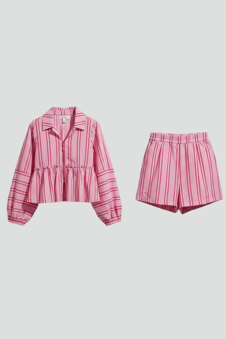 Elfriede | Damen-Shorts-Set mit Streifen und langen Ärmeln
