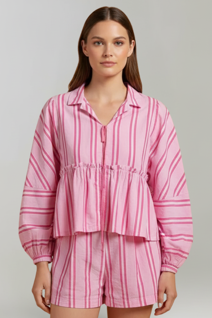 Elfriede | Damen-Shorts-Set mit Streifen und langen Ärmeln