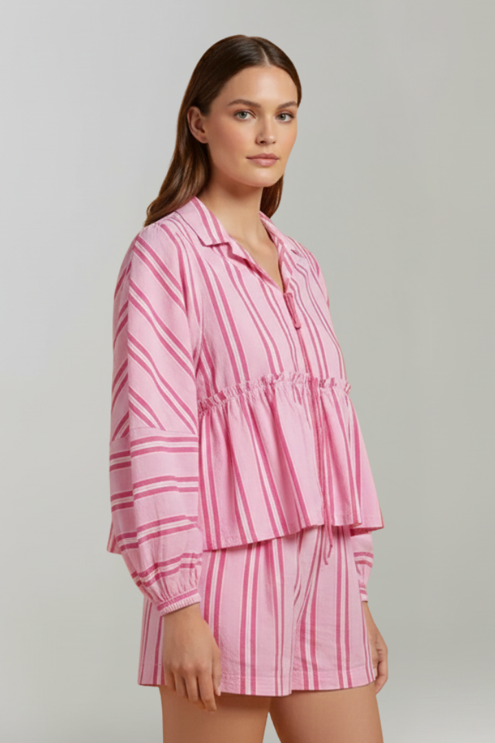 Elfriede | Damen-Shorts-Set mit Streifen und langen Ärmeln
