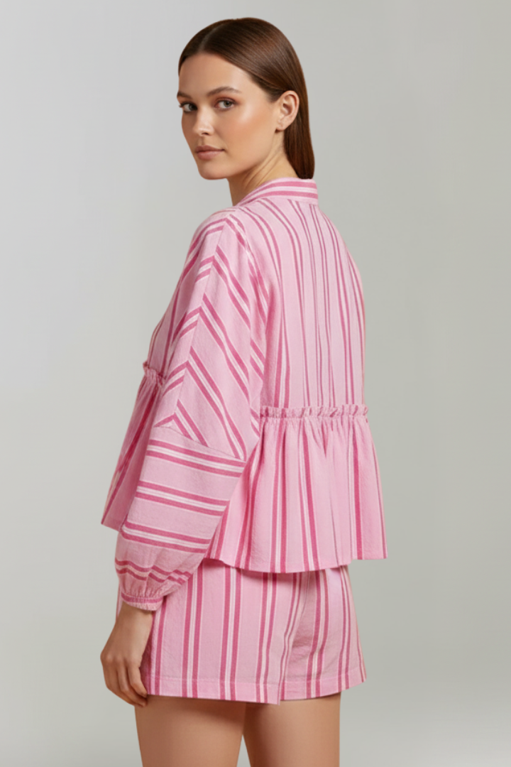 Elfriede | Damen-Shorts-Set mit Streifen und langen Ärmeln