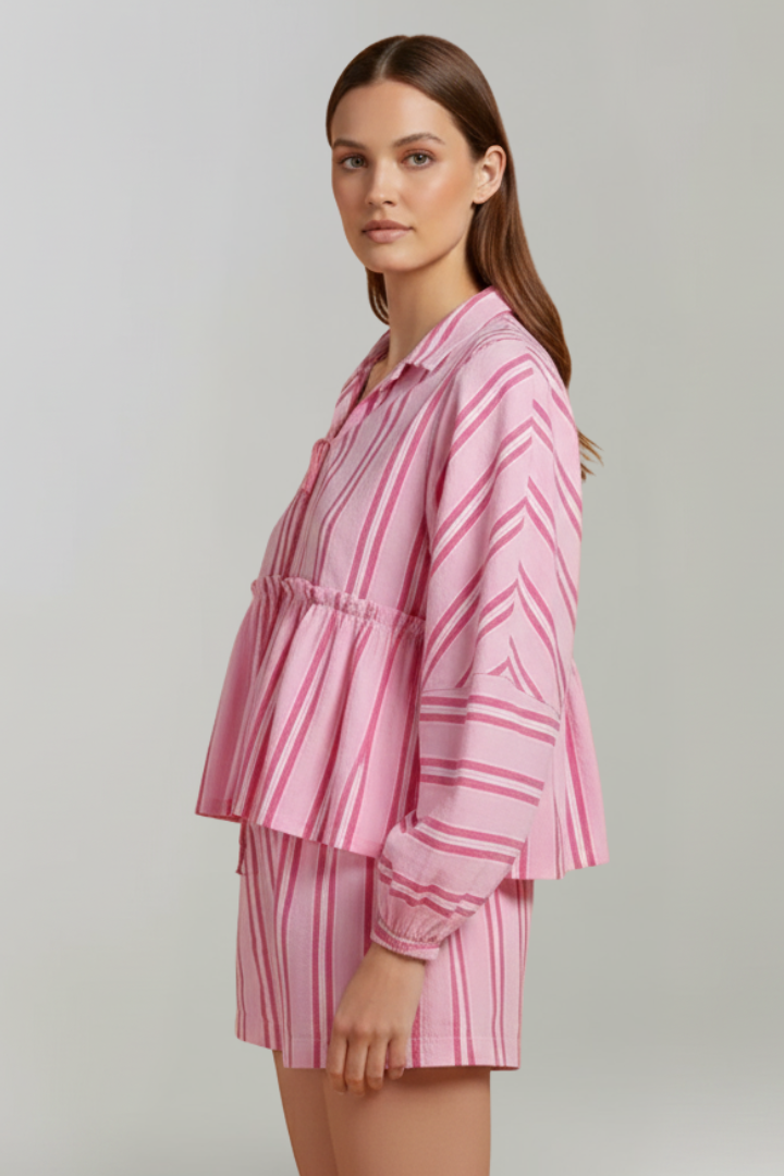 Elfriede | Damen-Shorts-Set mit Streifen und langen Ärmeln