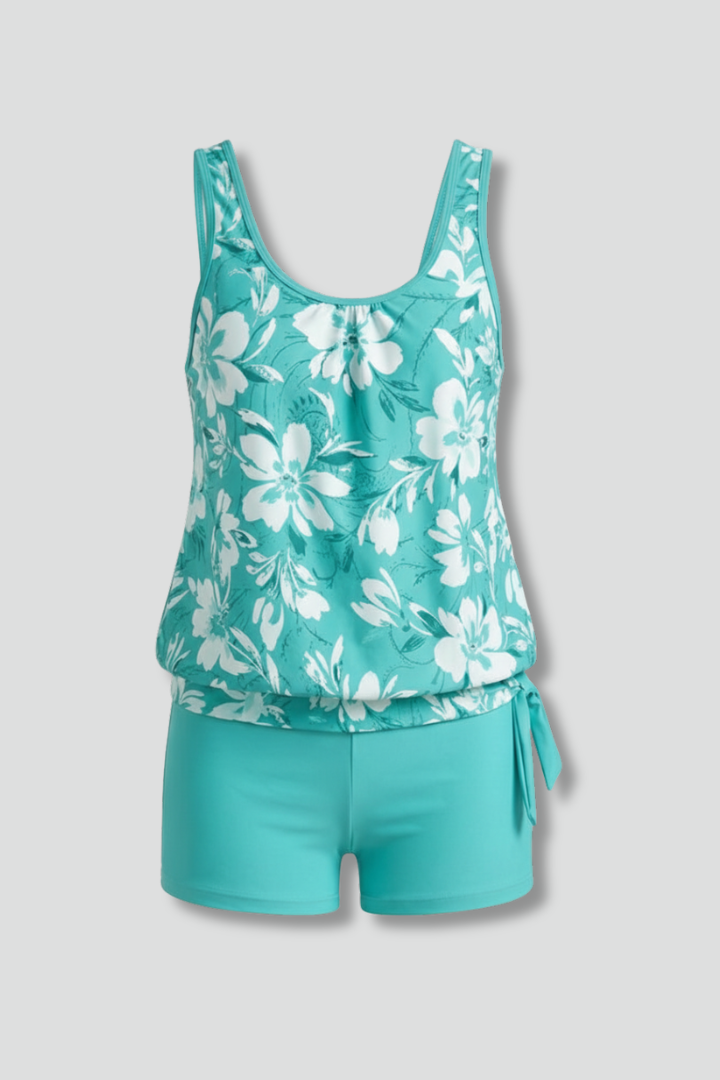 Emma | Damen bedrucktes Tankini-Set mit Badeshorts