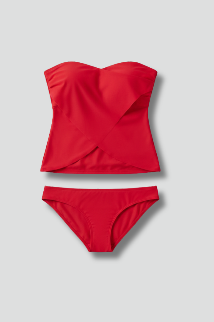 Emilia | Damen trägerloses Tankini-Set mit Badeshorts