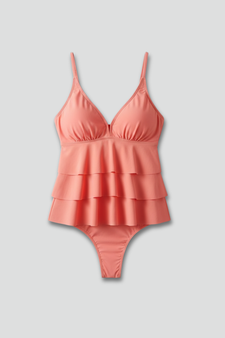 Jacqueline | Damen Tankini-Set mit gestuften Rüschen und V-Ausschnitt