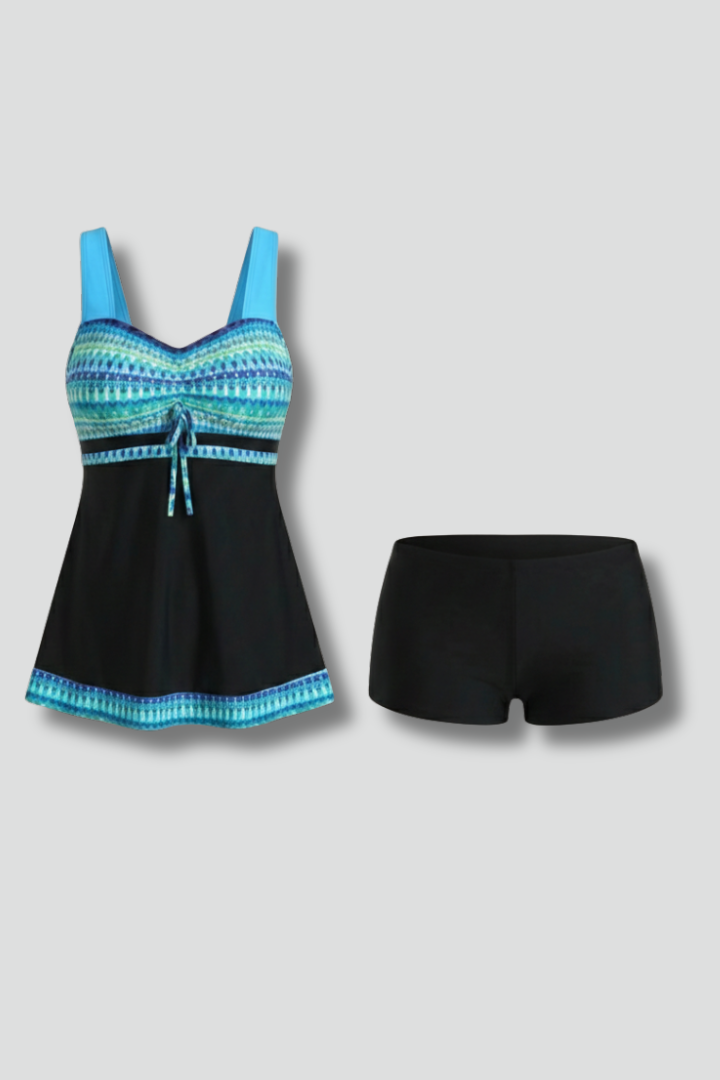 Helga | Damen bedrucktes Tankini-Set mit Badeshorts