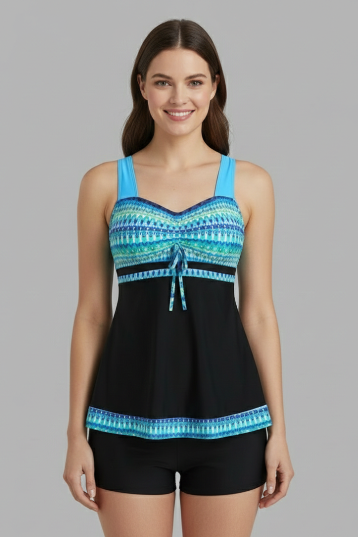 Helga | Damen bedrucktes Tankini-Set mit Badeshorts