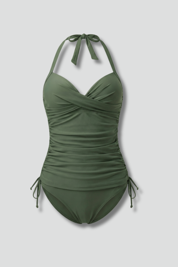 Jana | Damen geraffter Tankini-Badeanzug mit V-Ausschnitt