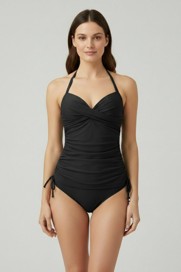 Jana | Damen geraffter Tankini-Badeanzug mit V-Ausschnitt