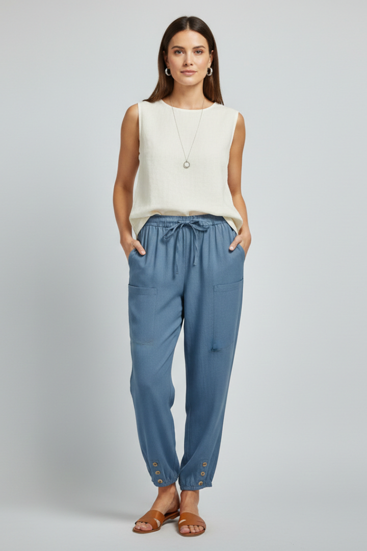 Annika | Damenhose mit Kordelzugbund und Knopfsaum
