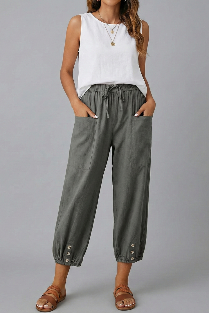 Annika | Damenhose mit Kordelzugbund und Knopfsaum
