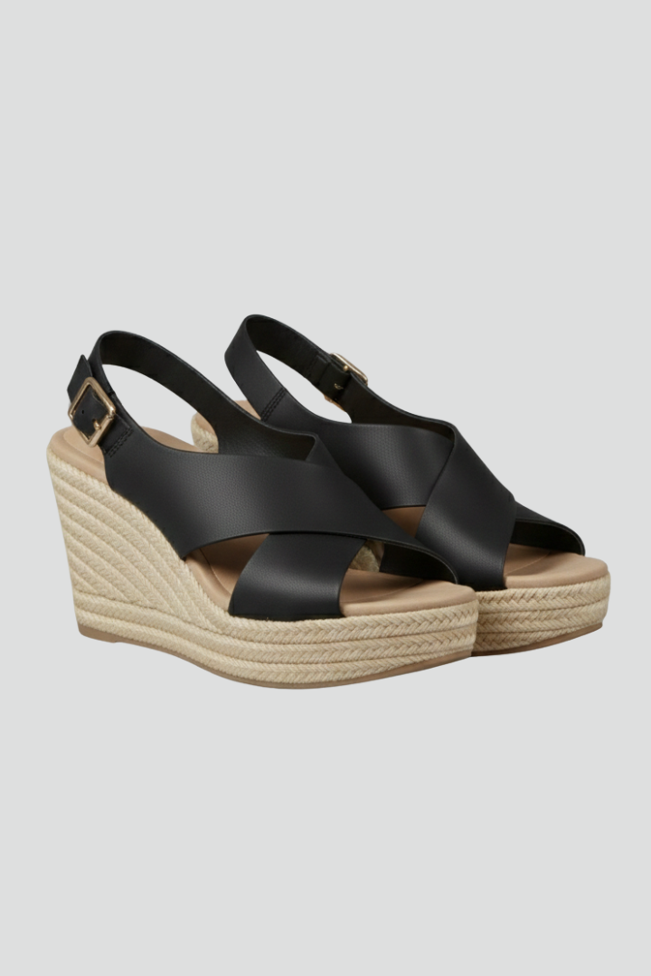 Julia | Damen Keilsandaletten mit überkreuztem Slingback-Riemen