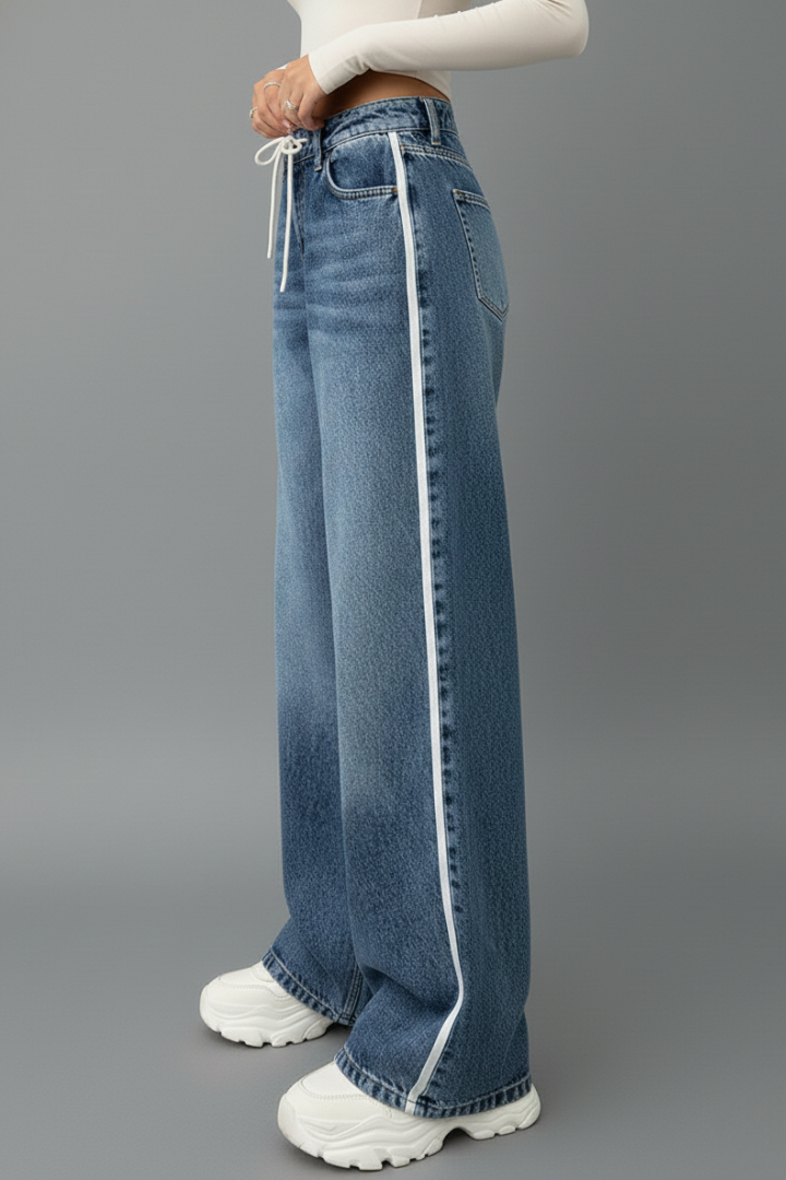 Beatrice | Damen Relaxed Wide-Leg Denim Jeans mit Kordelzugdetail