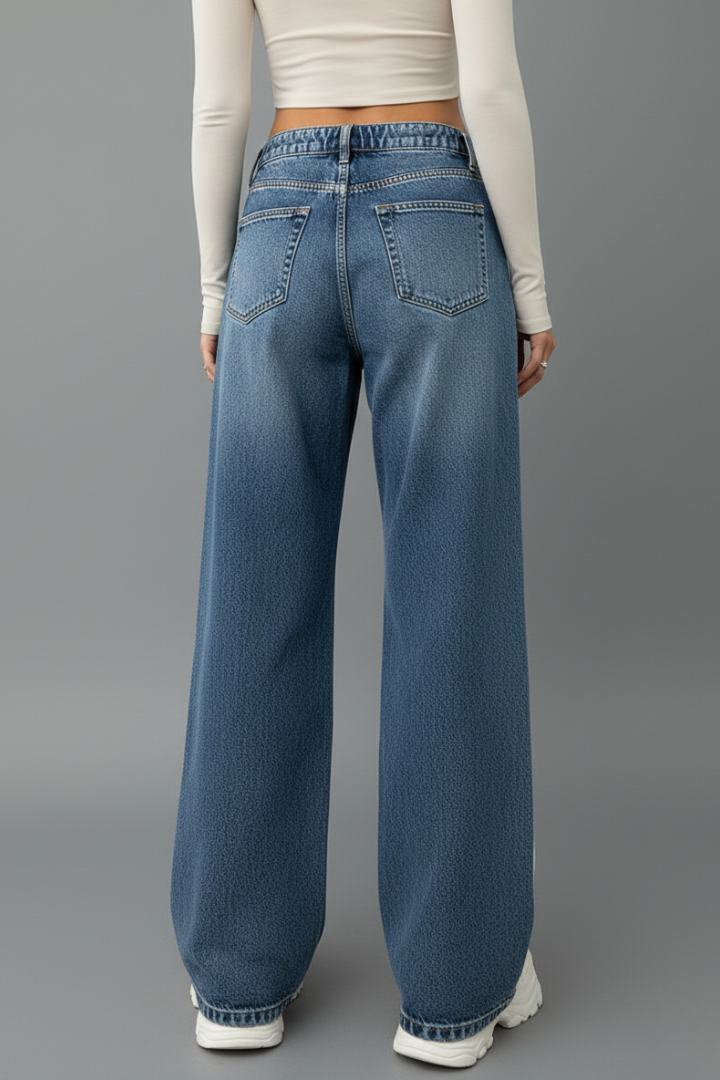 Beatrice | Damen Relaxed Wide-Leg Denim Jeans mit Kordelzugdetail