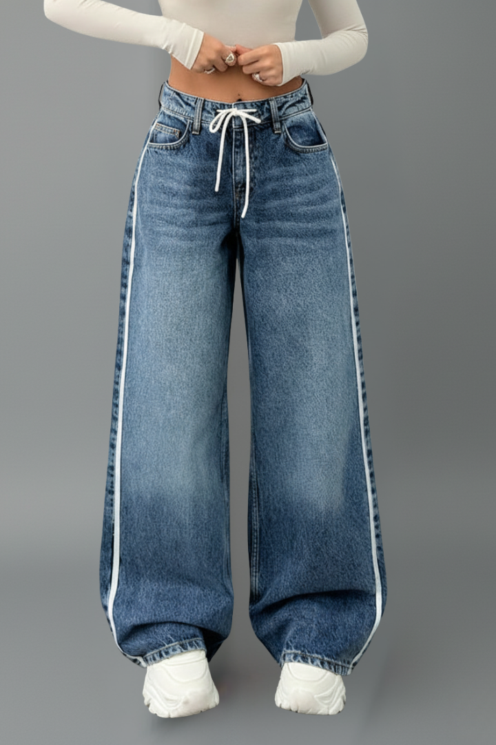 Beatrice | Damen Relaxed Wide-Leg Denim Jeans mit Kordelzugdetail
